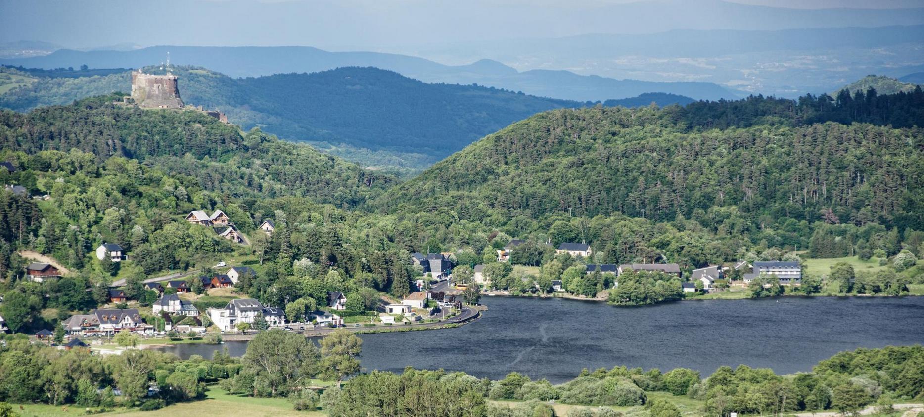 Aerial view of Lac Chambon in the Puy de Dôme in Auvergne