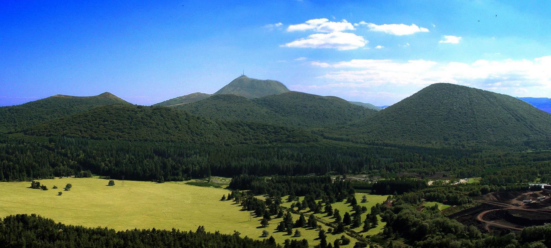 The Chaines des Puys and the summit of the Puy de Dôme