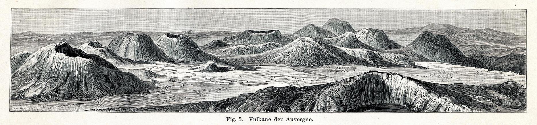 Drawing of the Chaines des Puys in the Puy de Dôme