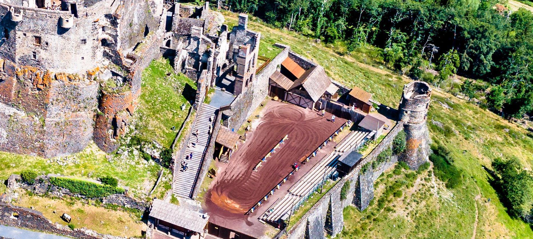 Aerial view of the castle of Murol, scene of the equestrian show