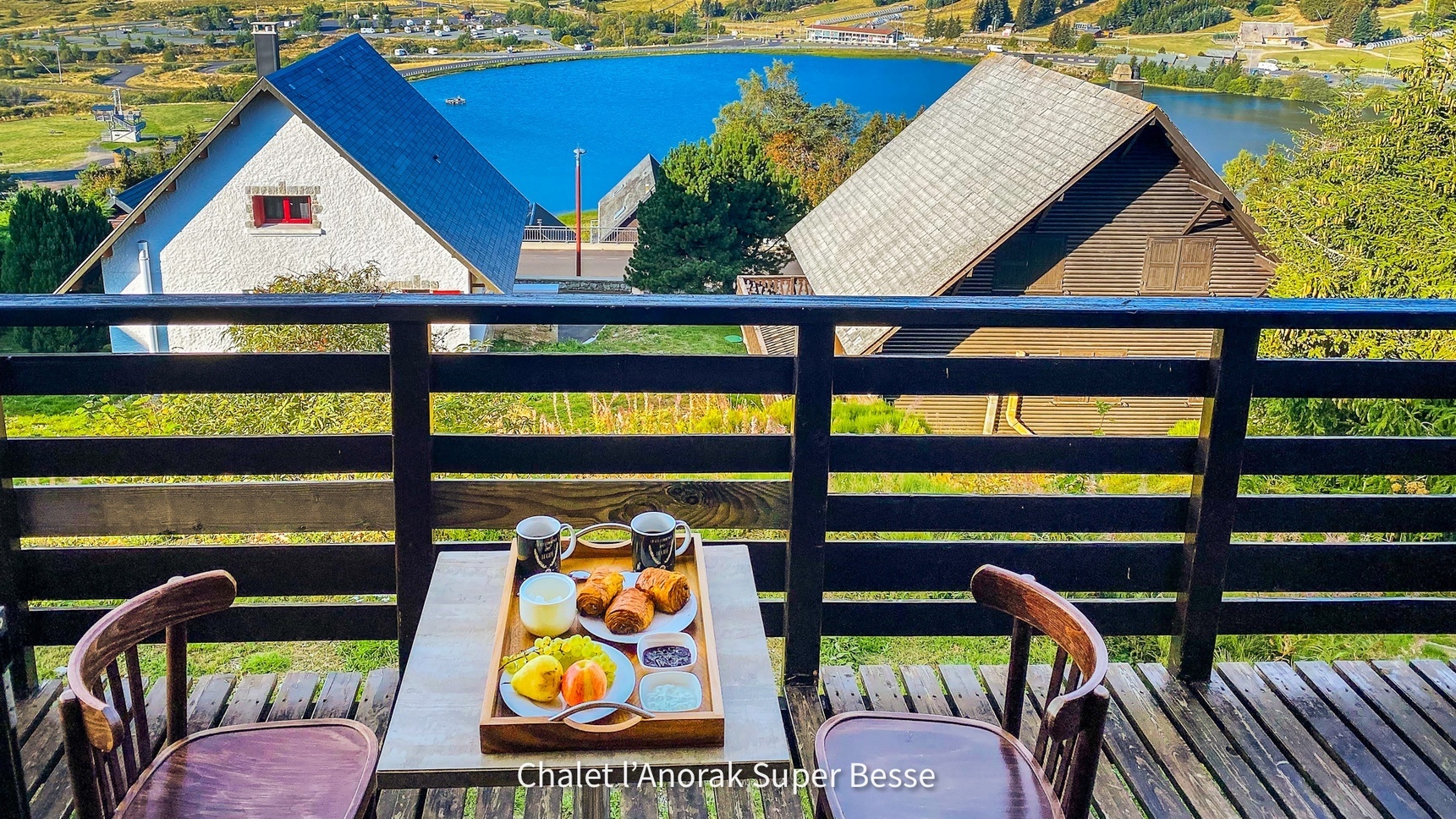 Chalet l'Anorak in Super Besse, the balcony and its view of Lac des Hermines