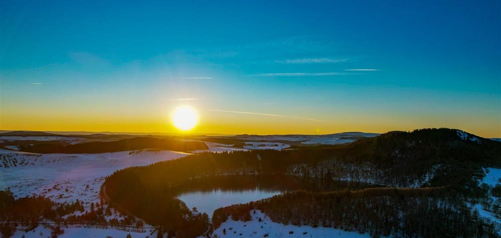 Sunrise over Lake Pavin and Puy de Montchal