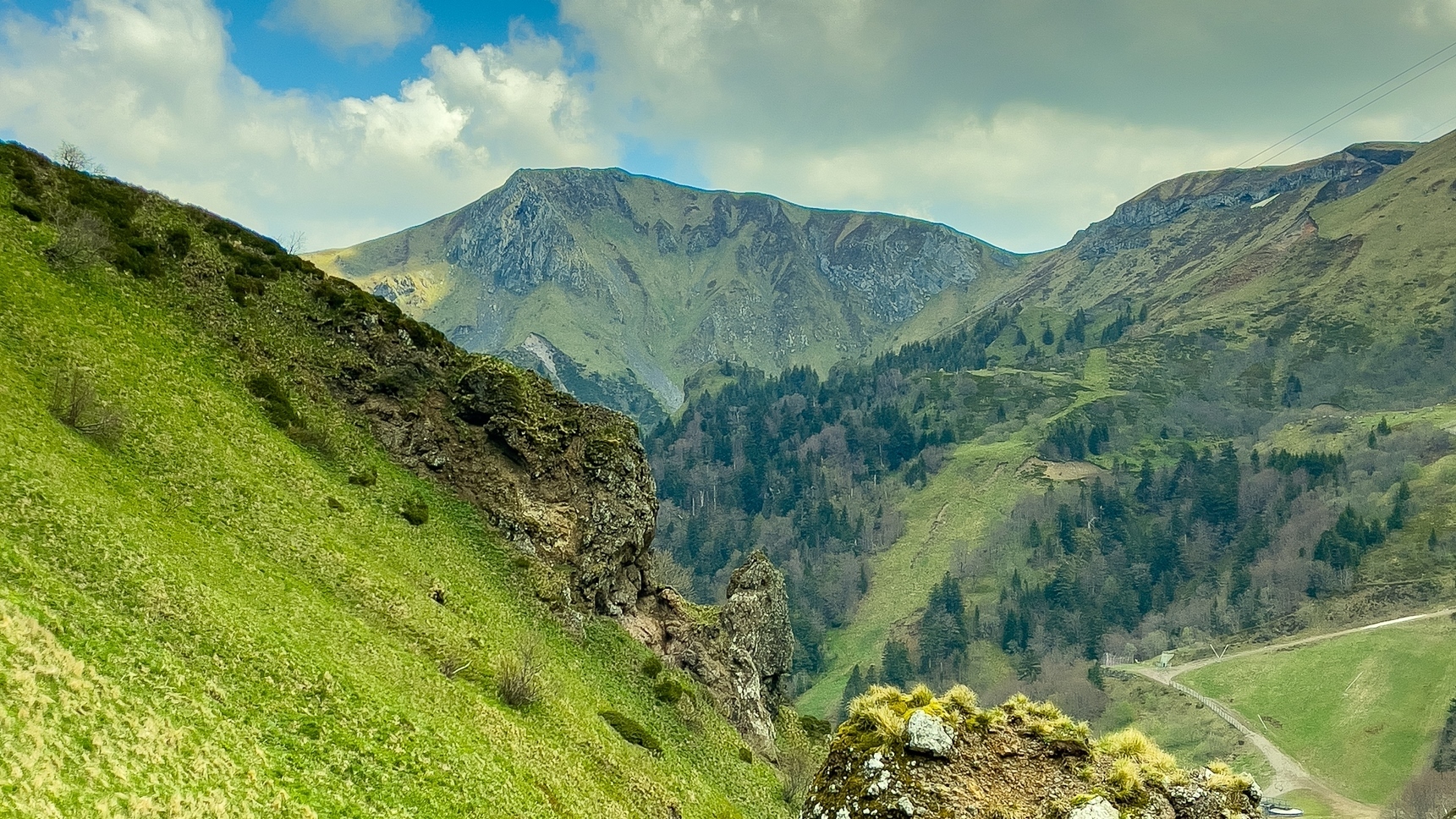 Massif du Sancy, the Valley of the Val d'enfer in the Massif du Sancy in Auvergne with a view of the Roc de Cuzeau