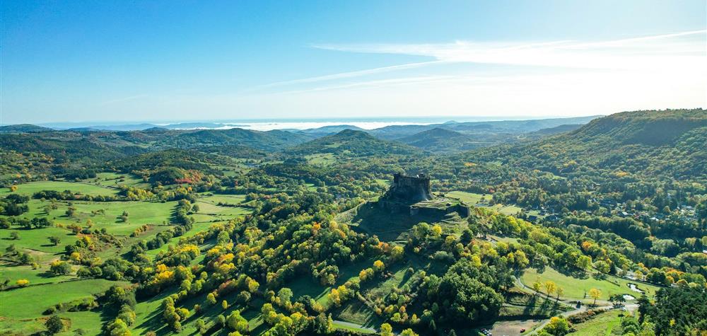 The castle of Murol on its rocky promontory dominates the Auvergne countryside