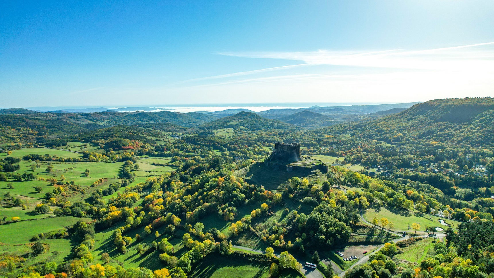 The castle of Murol on its rocky promontory dominates the Auvergne countryside