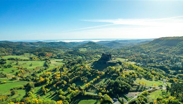 The castle of Murol on its rocky promontory dominates the Auvergne countryside