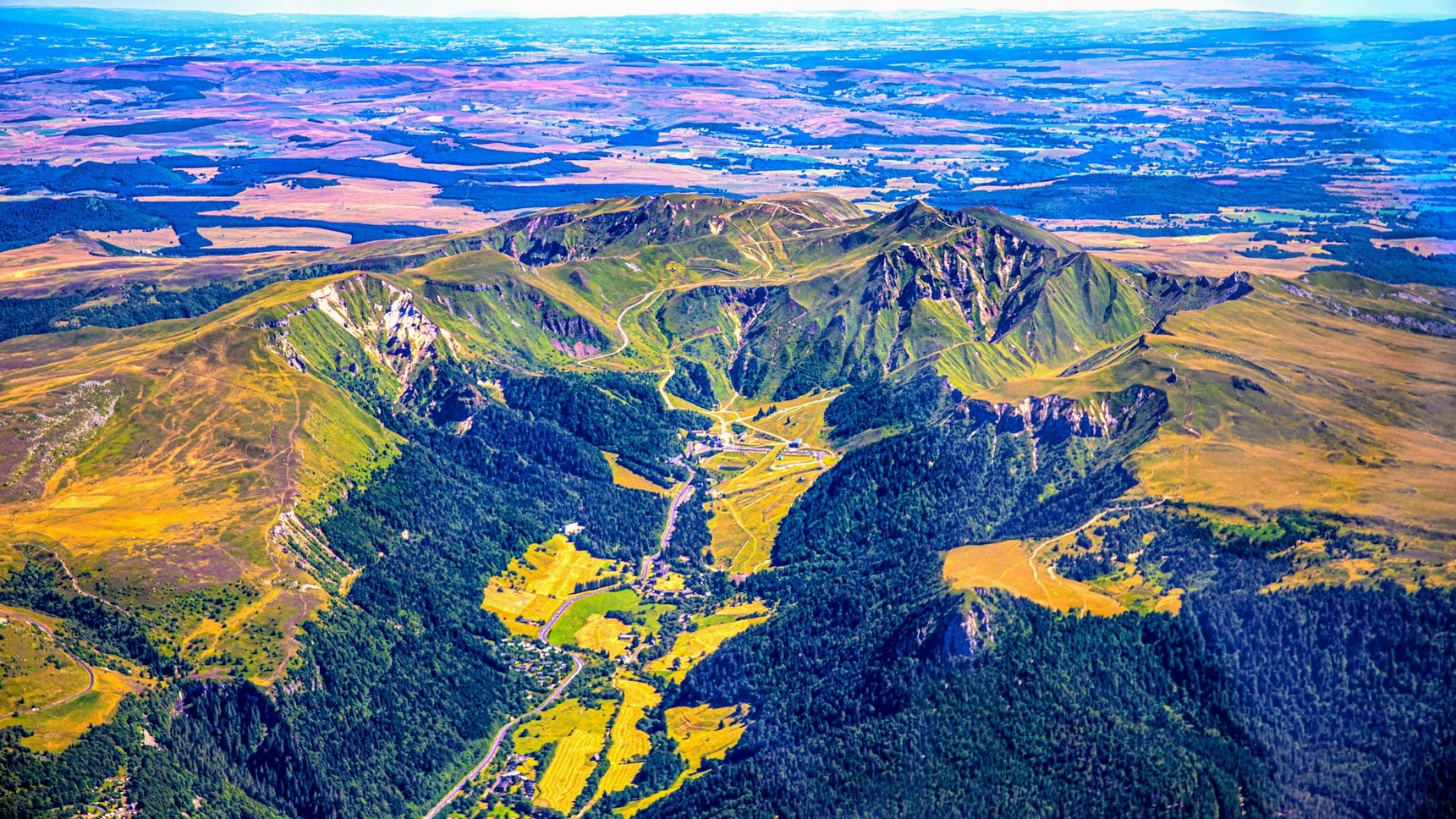 Aerial view of the Massif du Sancy, view of the summits of Sancy