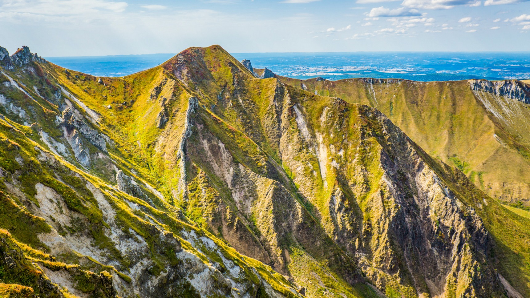 Aerial view of the Massif du Sancy, view of the summits of Sancy