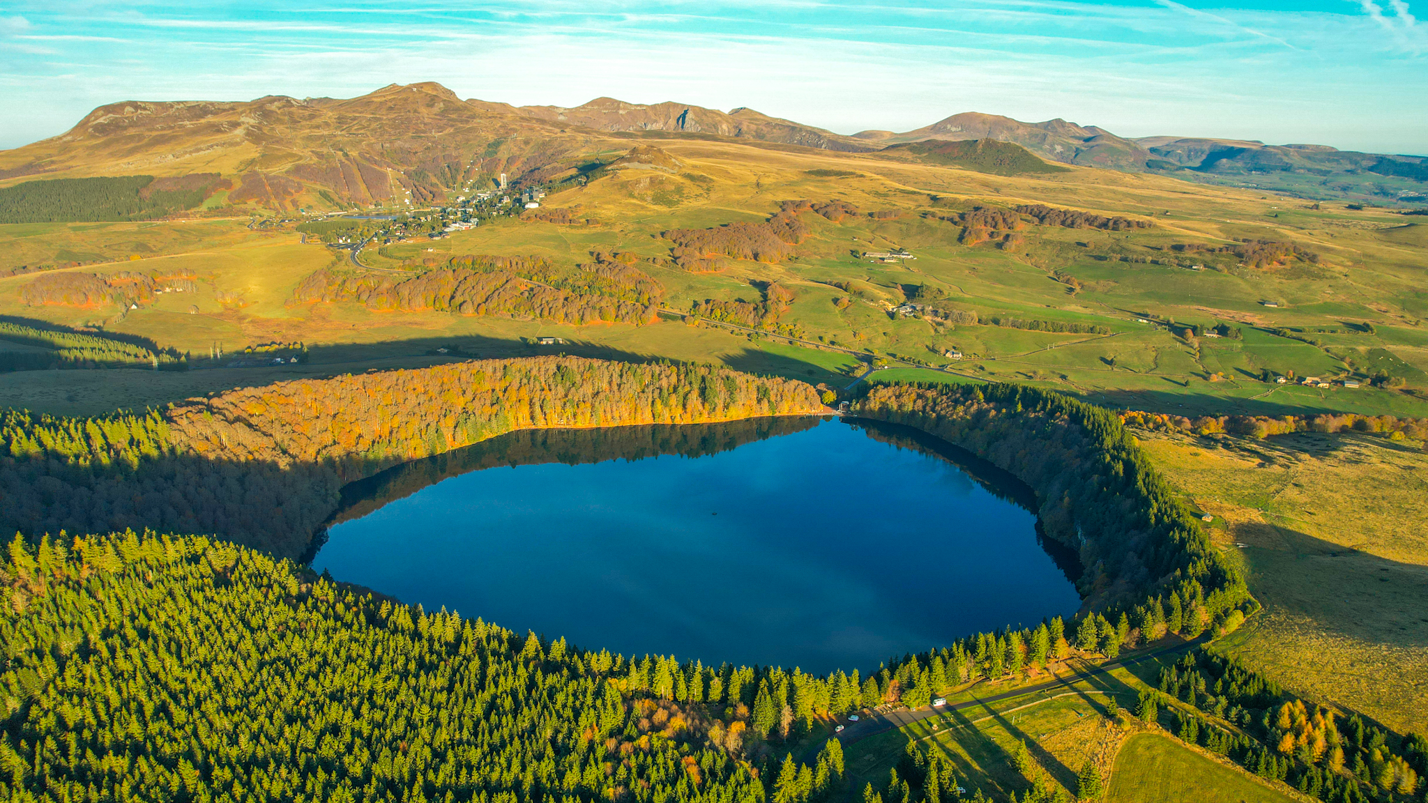 Aerial view of Lac Pavin In autumn