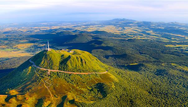 Summit of the Puy de Dome, the chain of Puys and the Massif du Sancy