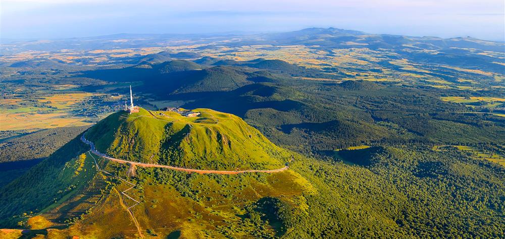 Summit of the Puy de Dome, the chain of Puys and the Massif du Sancy