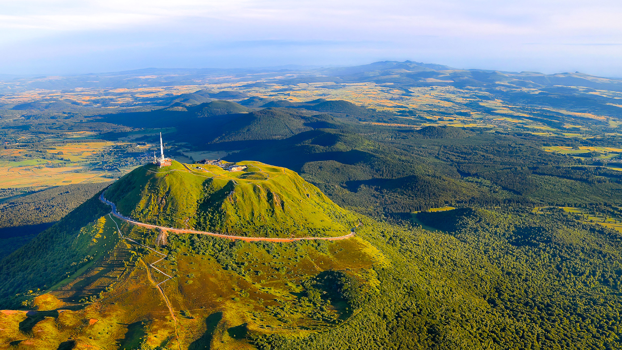 Summit of the Puy de Dome, the chain of Puys and the Massif du Sancy