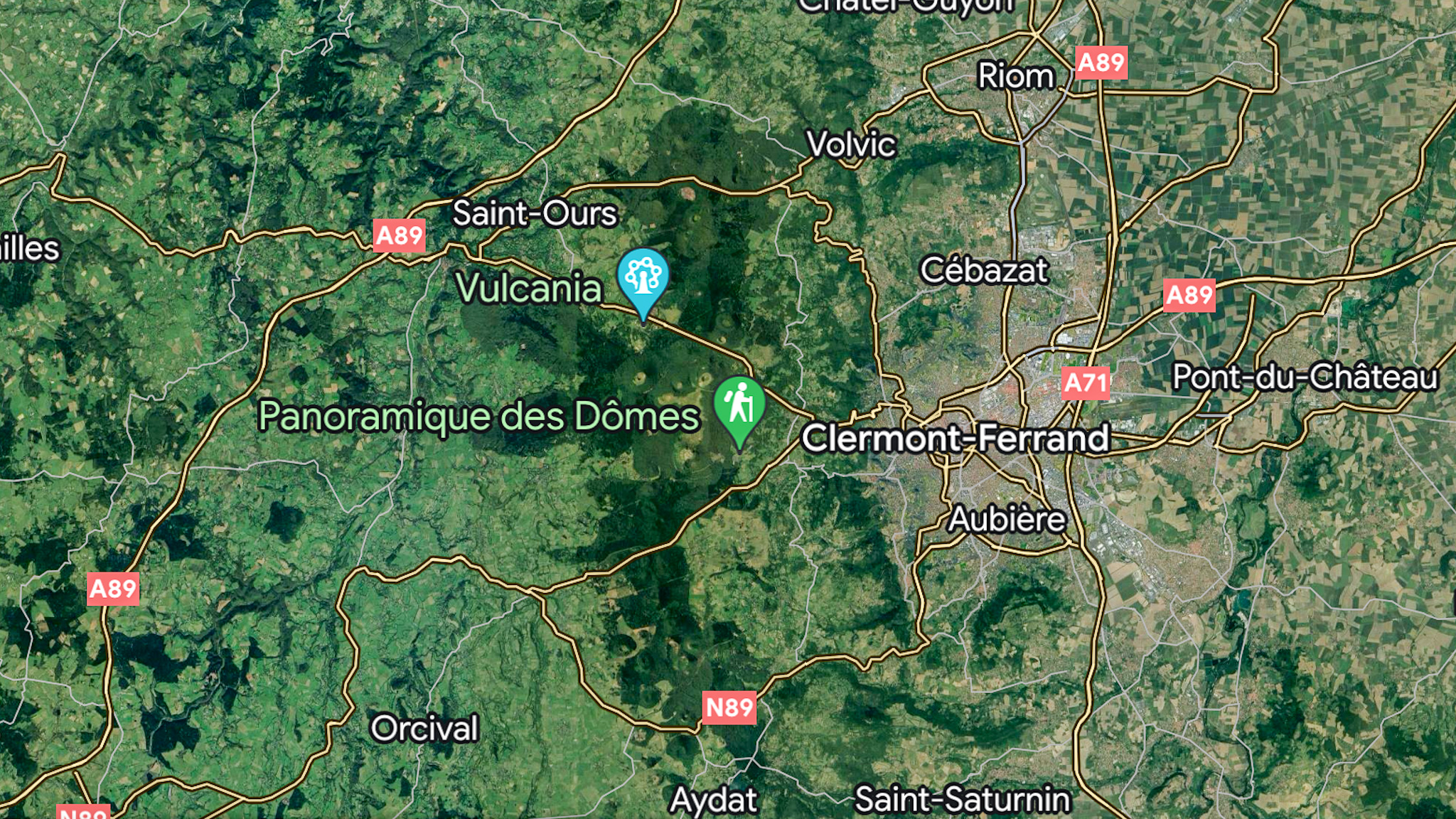 Satellite view of the Chaine des Puys